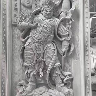 济宁 芝麻灰花岗岩人物雕刻——多闻天王